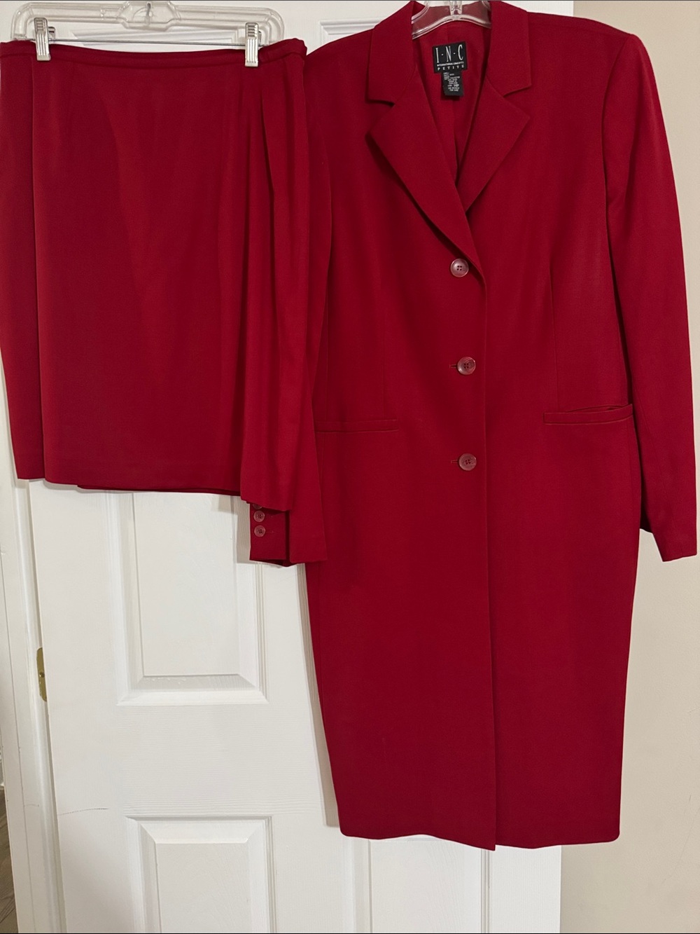 INC International Concepts Red Long Blazer and Skirt Suit